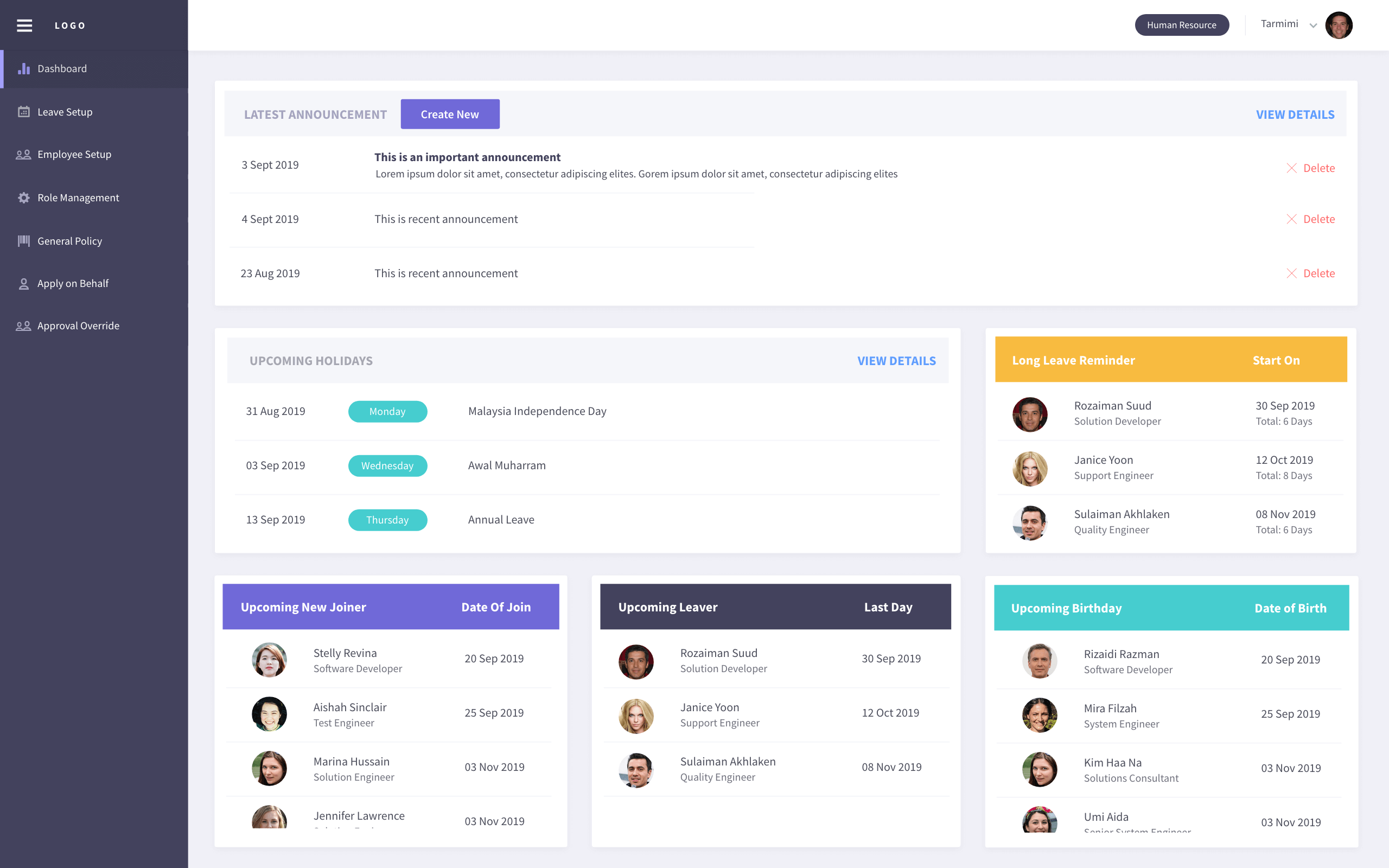 Dashboard overview