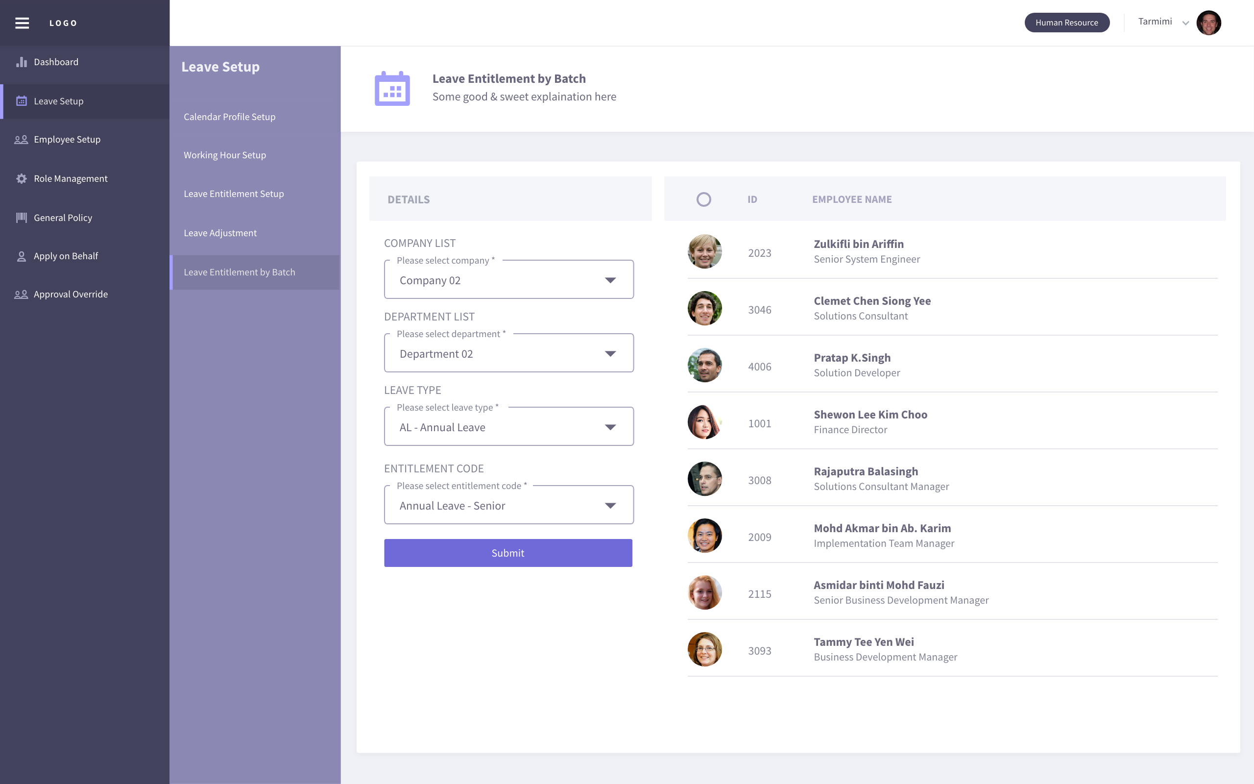 Leave entitlement by batch overview